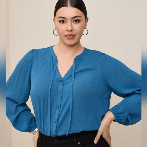 Torrid Crinkle Gauze Button Down Peasant Top Plus Size 2X (18/20) - Picture 1 of 9